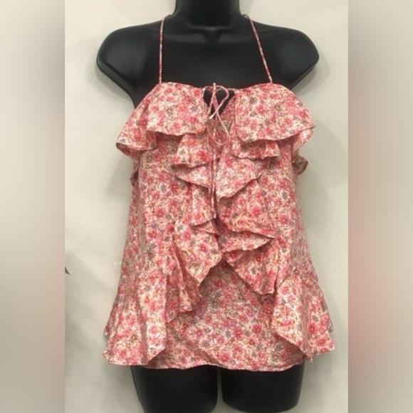 Banana Republic Tops - Banana Republic Pink Floral Ruffle Camisole 100% silk
